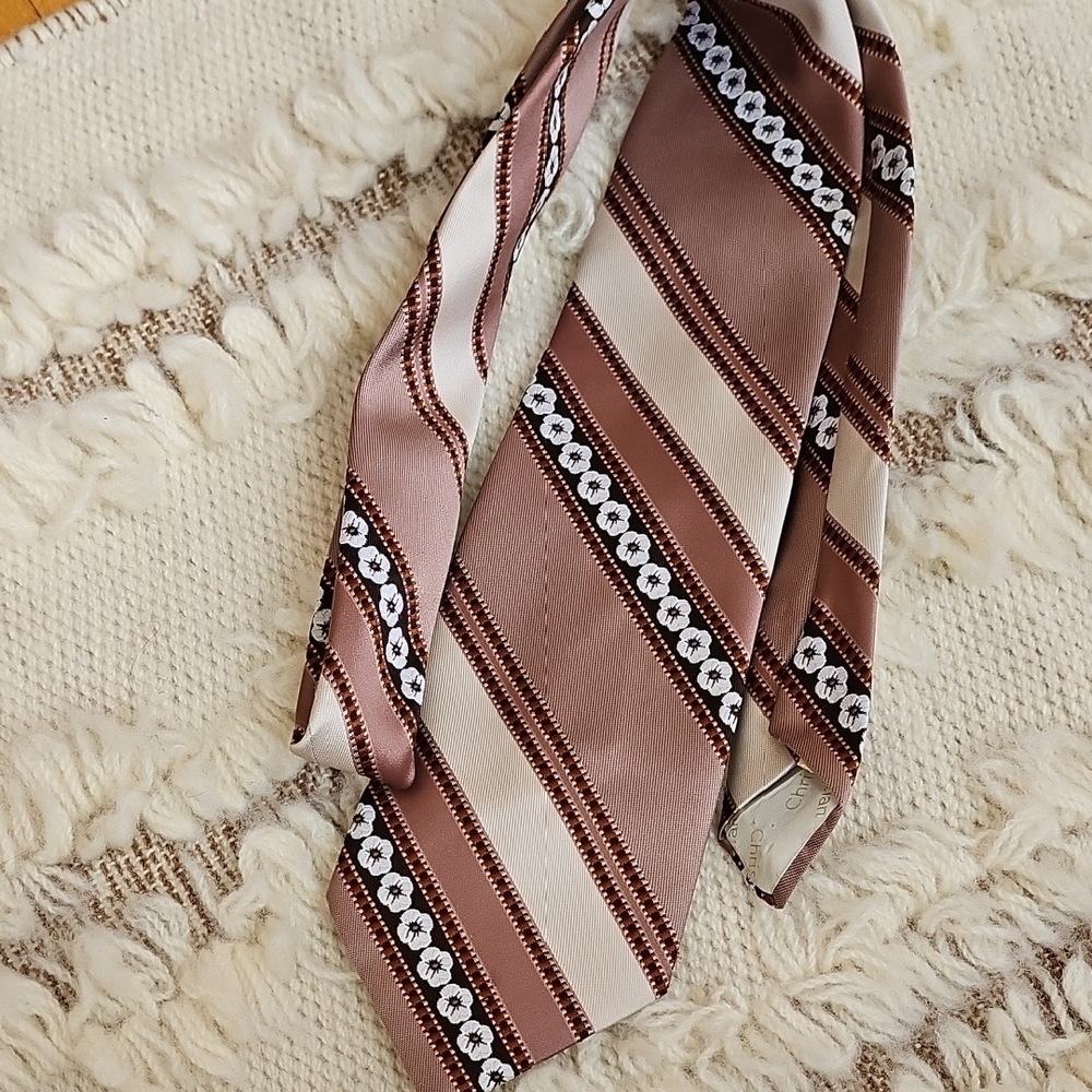Vintage 1980 Christian Dior Floral Striped Tie